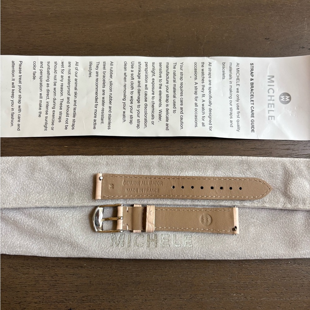 Michele Beige/Tan Alligator Leather Watch Strap with Silver Buckle